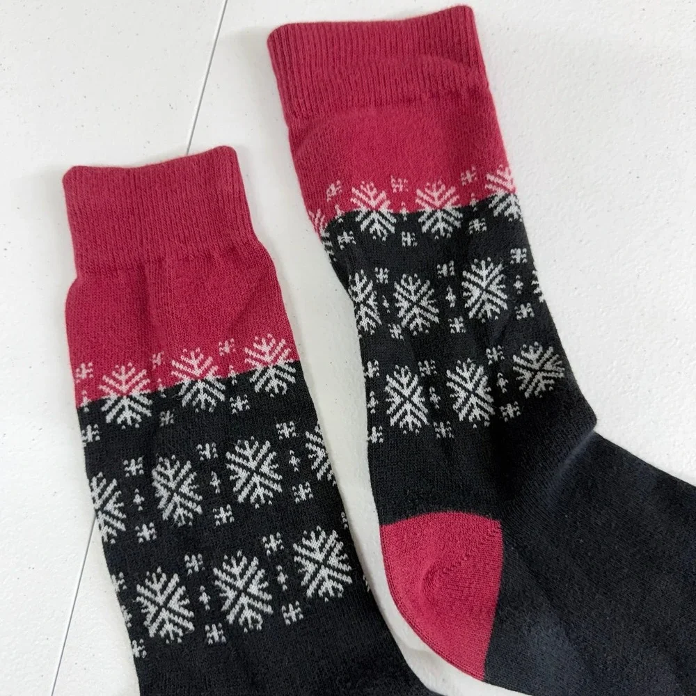 Women's red snowflake stretch‎ knit tall crew socks accessories casual one size